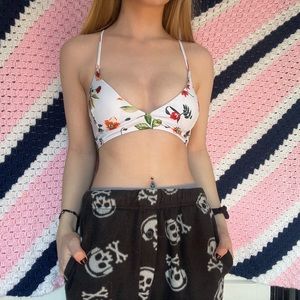 Zaful White Floral Bikini Top With Corset Back